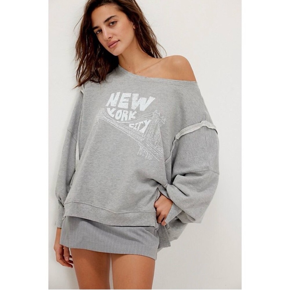 NWT Free People Graphic Camden Pullover in New York Combo (size XS)